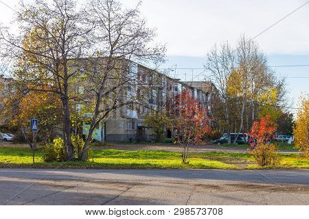 Milkovo, Kamchatka, Russia- 27 September 2014: View Of The Housing Estate In Milkovo, Block Of Flats