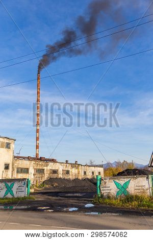 Milkovo, Kamchatka, Russia- 27 September 2014: View Of The Building Of A Combined Heat And Power Pla