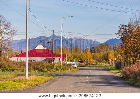 Milkovo, Kamchatka, Russia- 27 September 2014: View Of The Housing Estate Of Single-family Homes In 