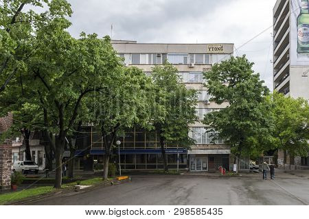 Yambol, Bulgaria - May 3, 2008: Building And Street At The Center Of Town Of Yambol, Bulgaria