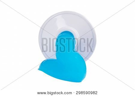 Toothpaste Isolated On White Background. Tube Of Blue Toothpaste Isolated On White With Clipping Pat