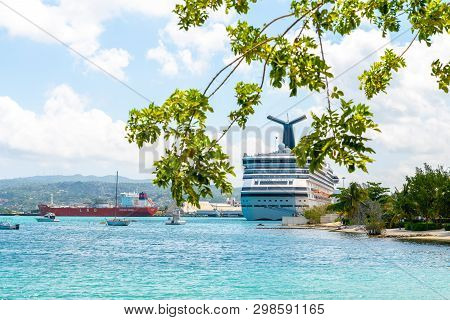 Montego Bay, Jamaica - April 30 2019: Carnival Freedom Cruise Ship Docked At The Montego Bay Cruise 