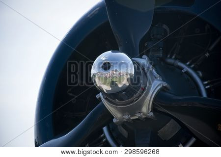Radial Engine And Prop Hub Of An Old Aircraft Displaying At Hahnweide Oldtimers Airshow, Hahnweide A