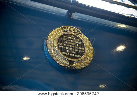 Plaque On A4 Steam Locomotive World Record Holder Mallard At The National Railway Museum, York, Uk -