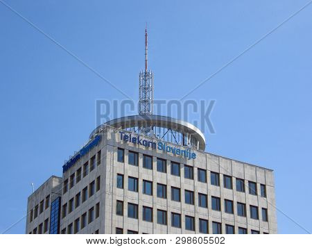 Ljubljana, Slovenia - March 22 2019: Telekom Slovenije Sign On A Main Building In Ljubljana