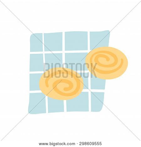 Sweet Buns On A Blue Napkin Hand Drawing Vector Illustration Isolated On White Background