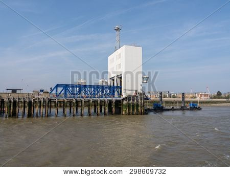 London, Uk - 15 April 2018: Terminal In North Woolwich Of The Free Woolwich Ferry Across The Thames 
