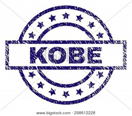 Kobe Seal Stamp With Dirty Texture. Designed With Rectangle, Circles And Stars. Blue Vector Rubber P