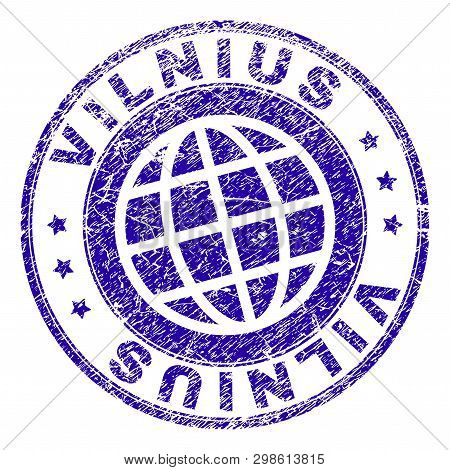 Vilnius Stamp Print With Grunge Style. Blue Vector Rubber Seal Print Of Vilnius Tag With Corroded Te