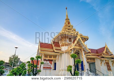 White And Gold Crematory In Bangkok, Thailand.