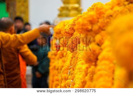 Thai Garland On Pagoda Barricade
