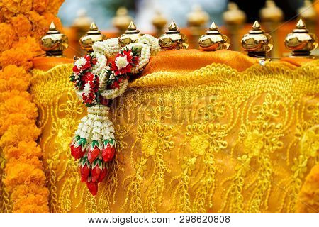 Thai Garland On Pagoda Barricade