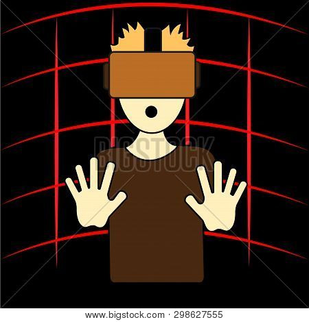 Guy With Vr Glasses In Virtual Reality Stock Illustration