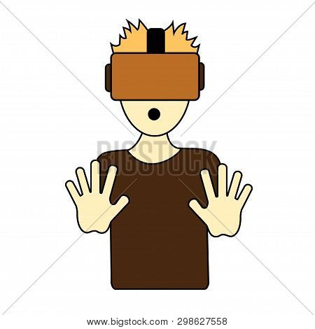 Guy With Vr Glasses. Cardboard. Stock Illustration