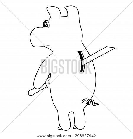 Piggy Bank Doing Harakiri Outline. Vectro Illustration
