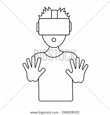 Guy With Vr Glasses Outline. Stock Illustration