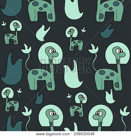 Cute Alien Dinosaur. Seamless Stock Cartoon Pattern