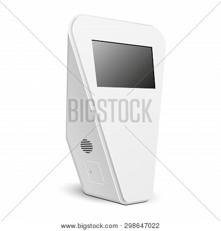 Mockup Two Stand Banner Stall Bar Display. Triangle Rounded Poi Blank Empty Retail. On White Backgro