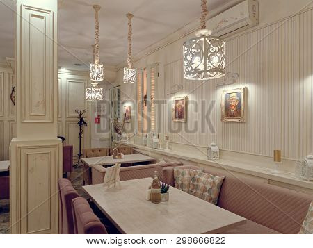 Mogilev, Belarus - April 27, 2019: Interior Of The Cafe Van Gog