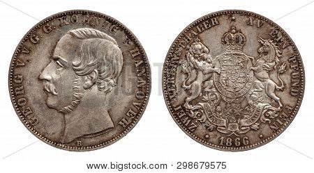 Germany German Silver Coin 2 Two Thaler Double Thaler Hannover Minted 1866 Isolated On White Backgro