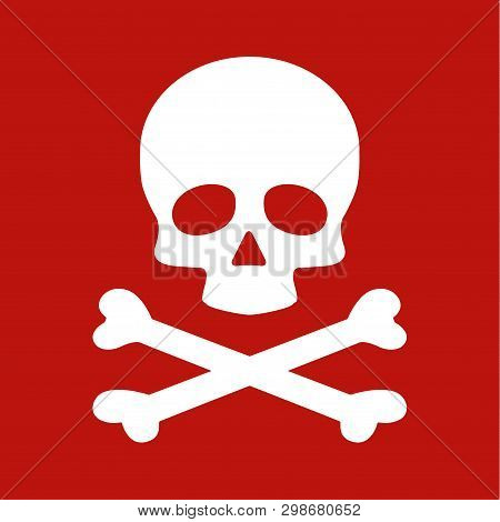 Modern Flat Skull Crossbones Icon Isolated On Red Background