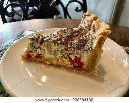 Quiche Tart Kis / Vegetable Pie Slice Served With Plate At Restaurant.