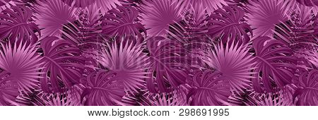 Tropical Forest Vector Illustration. Tropic Template. Jungle Seamless Texture. Exotic Colors Banner.