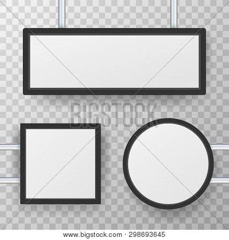 Rectangular Signage Light Box Signboard. Black Metal Cafe, Restaurant Outdoor Mock Up. Vector Stock 