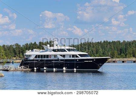 Valaam Island, Karelia, Russia -17.07.2018: Luxury Yacht At The Pier On A Sunny Day. The Yacht 