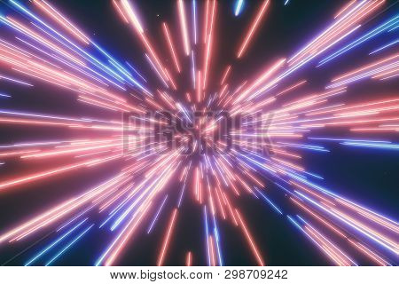 3d Illustration Of Abstract Creative Cosmic Background. Hyper Jump Into Another Galaxy. Speed Of Lig