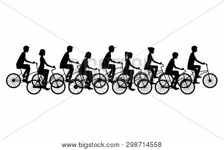 Cartoon Silhouette Black Cyclists Different Types Set. Vector