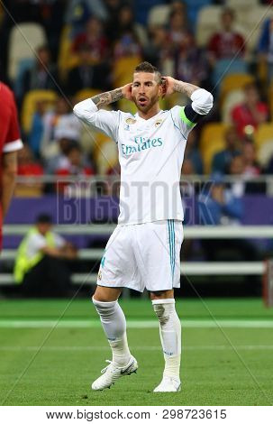 Kyiv, Ukraine - May 26, 2018: Sergio Ramos Of Real Madrid Reacts During The Uefa Champions League Fi