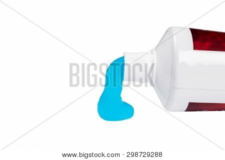 Toothpaste Isolated On White Background. Tube Of Blue Toothpaste Isolated On White With Clipping Pat