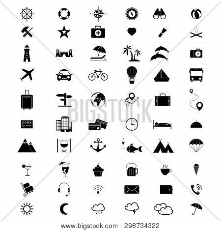 Set Of Holiday Vacation Travel 60 Icons Summer
