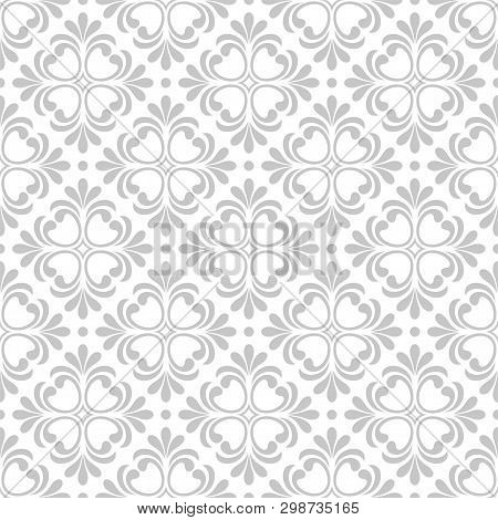 Floral Seamless Pattern With Baroque Style Ornament. Modern Stylish Texture. Gray And White. Repeati