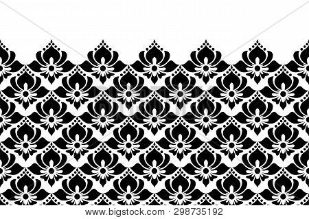 Damask Floral Design Element. Black And White. Graphic Ornament Royal Wallpaper Vector Background.