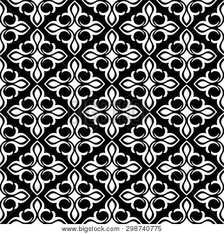 Damask Floral Design Element. Black And White. Graphic Ornament Royal Wallpaper Vector Background.