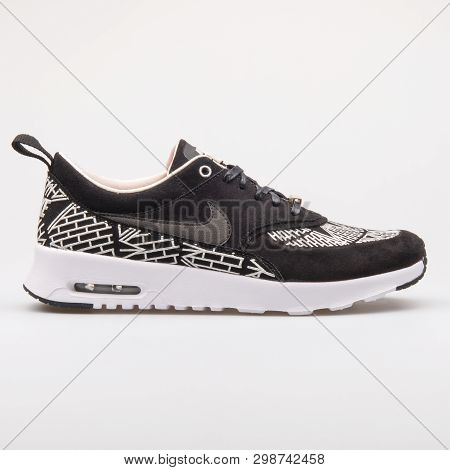 Vienna, Austria - August 23, 2017: Nike Air Max Thea Lotc Qs Black And White Sneaker On White Backgr