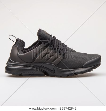 Vienna, Austria - August 23, 2017: Nike Air Presto Premium Black Sneaker On White Background.