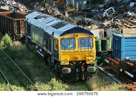 Advenza Class 66 Freight Loco Number 66844 At Shipley Crossley Evans Scrapyard, Shipley, West Yorksh