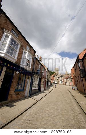 A View Of The Strait Leading Up To Steep Hill And The Cathedral, Lincoln, Lincolnshire, United Kingd