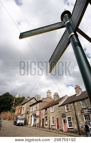 A View Of The Strait Leading Up To Steep Hill And The Cathedral, Lincoln, Lincolnshire, United Kingd