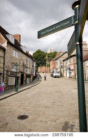 A View Of The Strait Leading Up To Steep Hill And The Cathedral, Lincoln, Lincolnshire, United Kingd