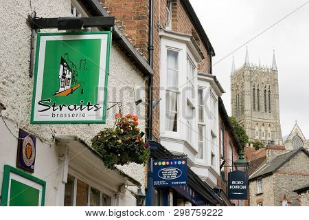 A View Of The Strait Leading Up To Steep Hill And The Cathedral, Lincoln, Lincolnshire, United Kingd