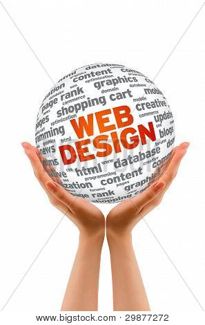 Mãos segurando uma esfera de Design Web