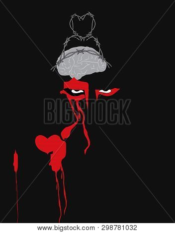 Illustration Of An Angry Man Trying To Think With A Crown Of Spines On His Brain