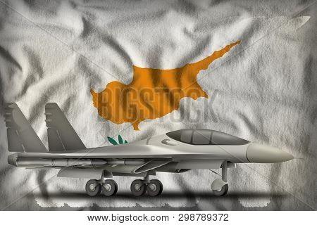 Fighter, Interceptor On The Cyprus Flag Background. 3d Illustration