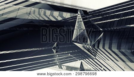 Abstract blue industrial building fasades background