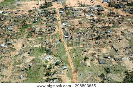Pemba, Mozambique - 1 May 2019 : Aerial View Of Devastated Fishing Village After Cyclone Kenneth In