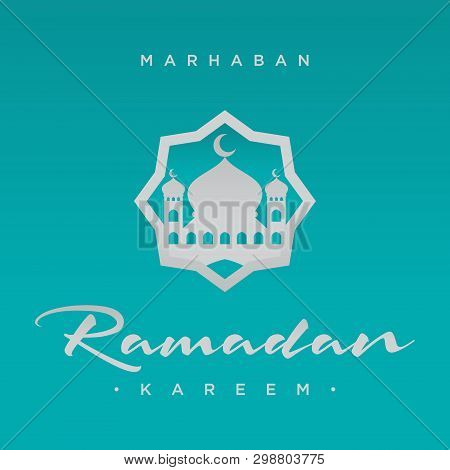 Letter Vector Ramadan Kareem With Mosque Symbol On The Blue Background. Emblem Background In Theme R